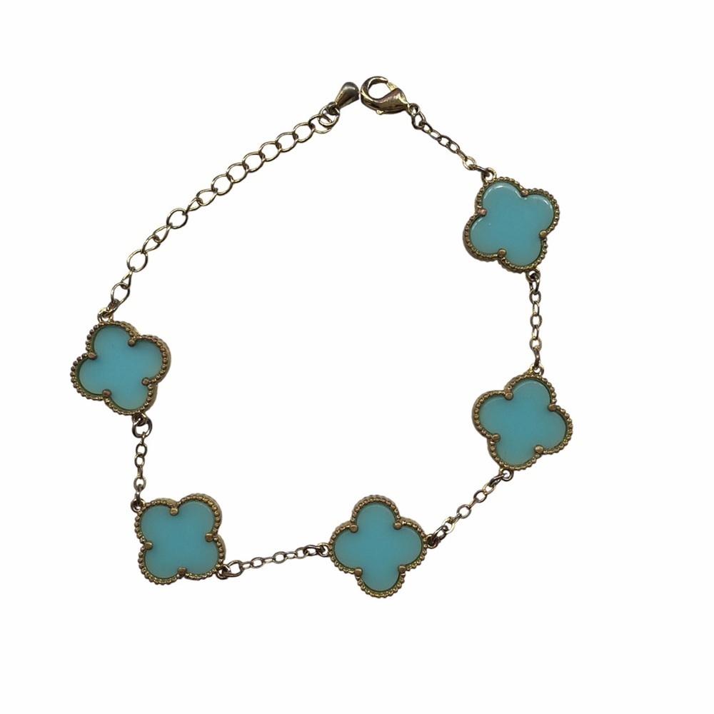 Gold-Plated Bracelet with Turquoise Clover Motifs